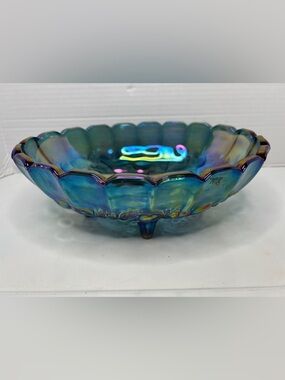 Vintage Harvest Carnival Blue Glass Centerpiece 4 Footed by Colony/Indiana Glass